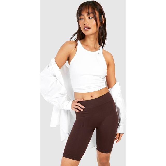 Womens Basic Seamless Rib Cycling Short - Brown - S, Brown