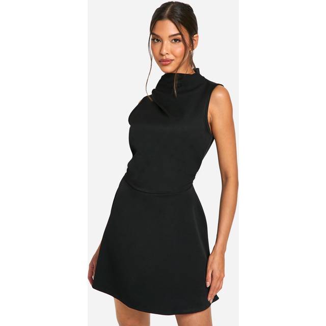 Womens Ruched A Line Mini Dress - Black - 14