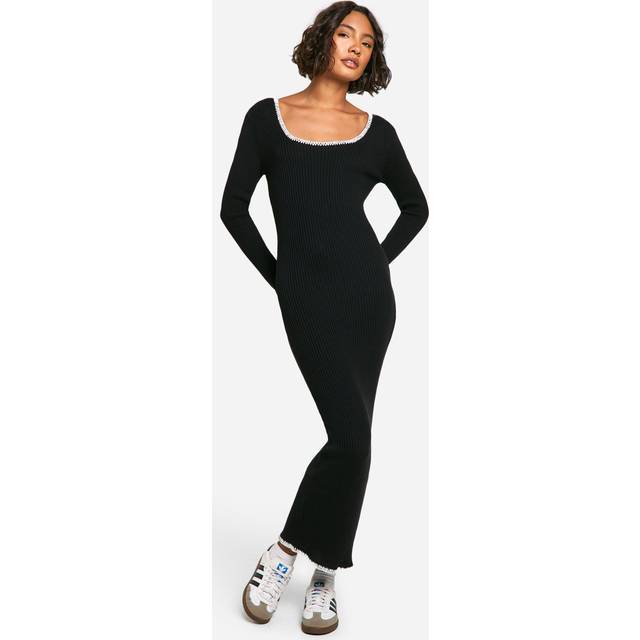 Womens Tall Contrast Stitch Midaxi Dress - Black - 8, Black