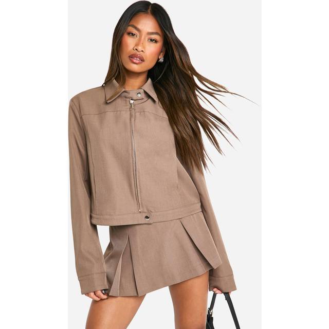 Womens Tailored Pleated Mini Skirt - Beige - 8