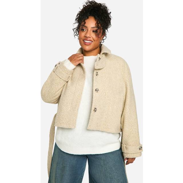 Womens Plus Boucle Wool Look Short Trench Coat - Beige - 16, Beige