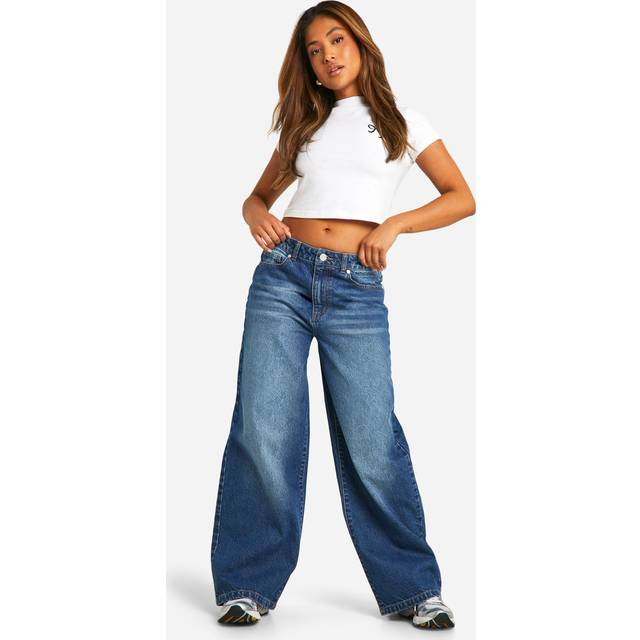 Womens Petite Basics High Waisted Super Wide Leg Jeans - Blue - 6, Blue