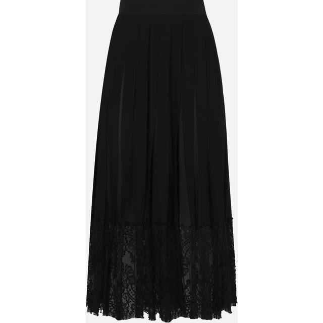 Dolce & Gabbana Long Georgette Skirt With Lace Edgings - Woman Skirts Black Silk 40