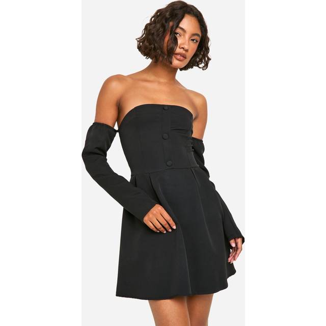 Womens Tall A-Line Bardot Long Sleeve Mini Dress - Black - 10, Black
