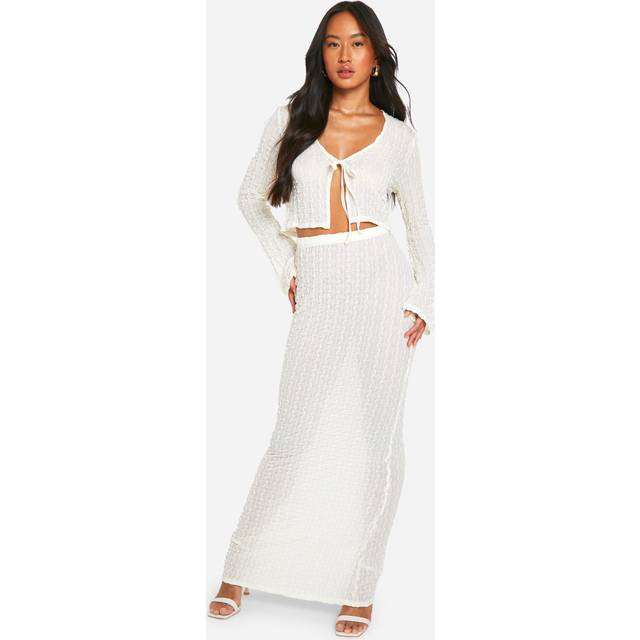 Womens Sheer Textured Low Rise Maxi Skirt - White - 8, White