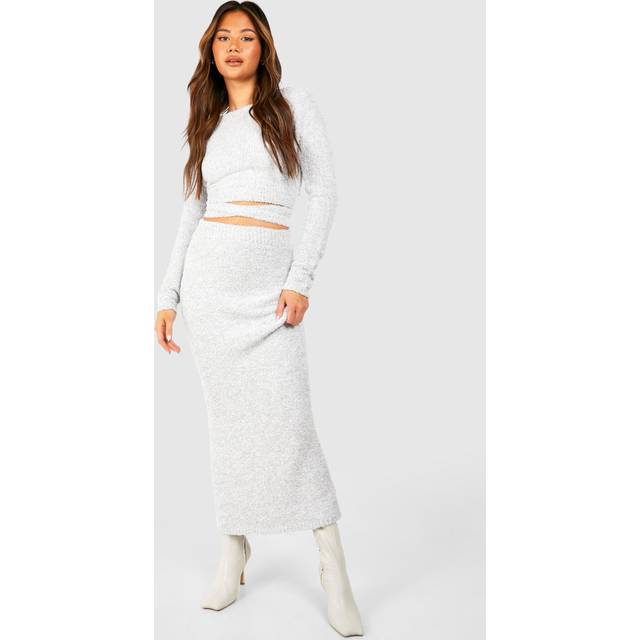 Womens Soft Marl Knit Maxi Skirt - Grey - L, Grey