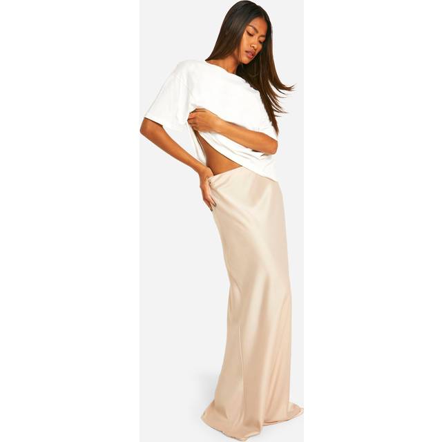 Womens Fluid Satin Bias Maxi Skirt - Cream - 14