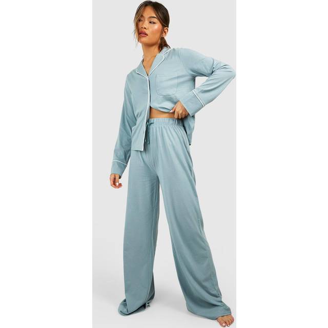Womens Loungewear Tie Waist Wide Leg Trousers - Grey - 10, Grey