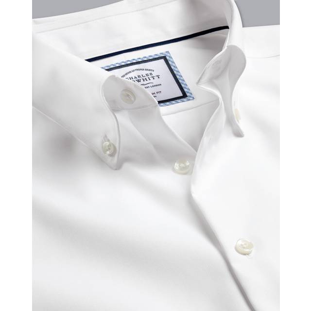 Men's Button-Down Non-Iron Oxford Cotton Formal Shirt - White Single Cuff, Large by Charles Tyrwhitt (Large)