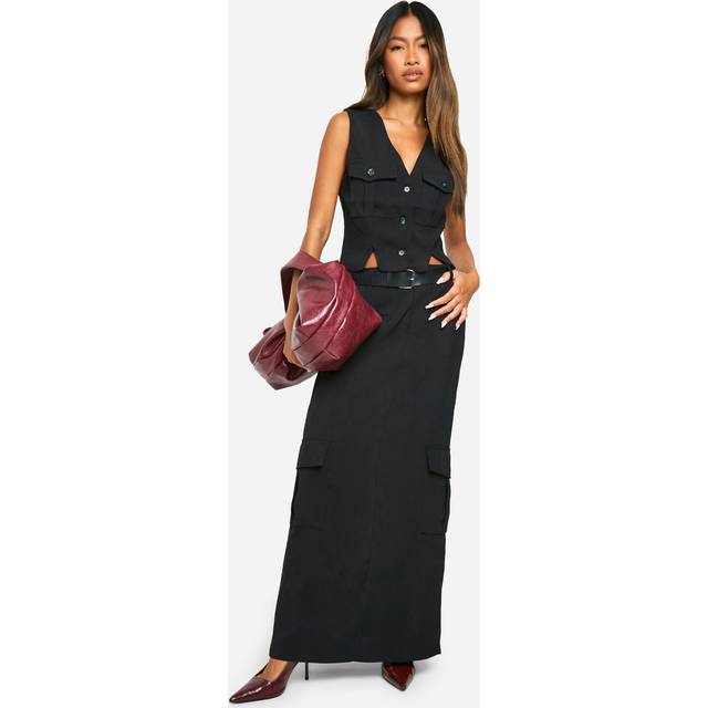 Womens Detail Cargo Maxi Skirt - Black - 10