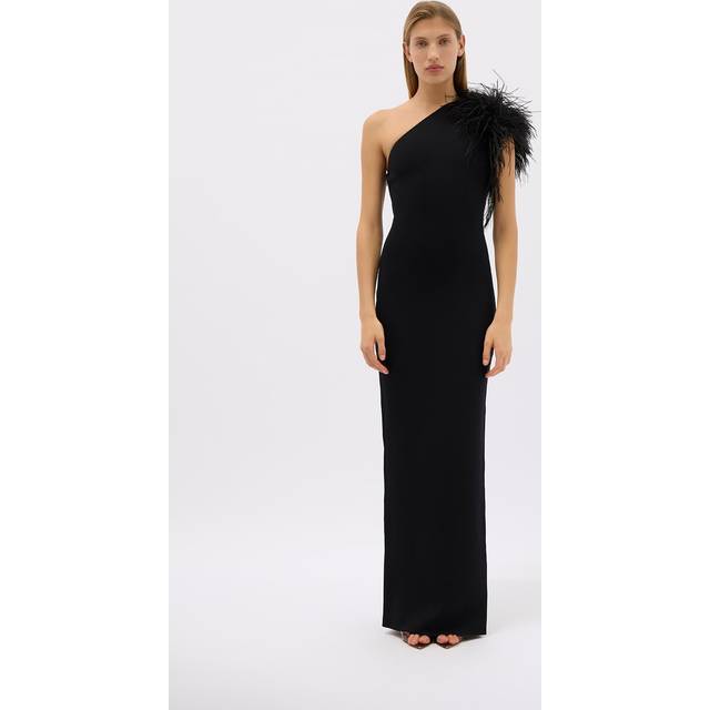 Elcie One-Shoulder Column Gown with Feathers - BLACK - Medium