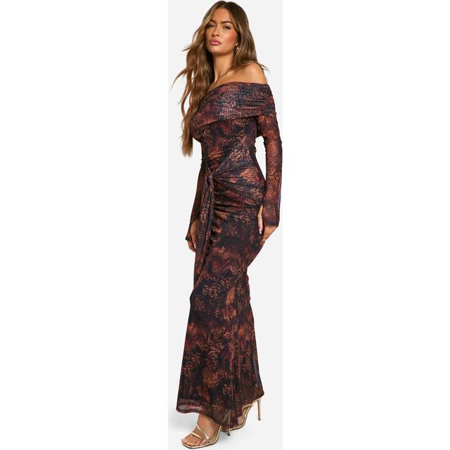 Womens Mesh Snake Print Twist Detail Maxi Dress - 14