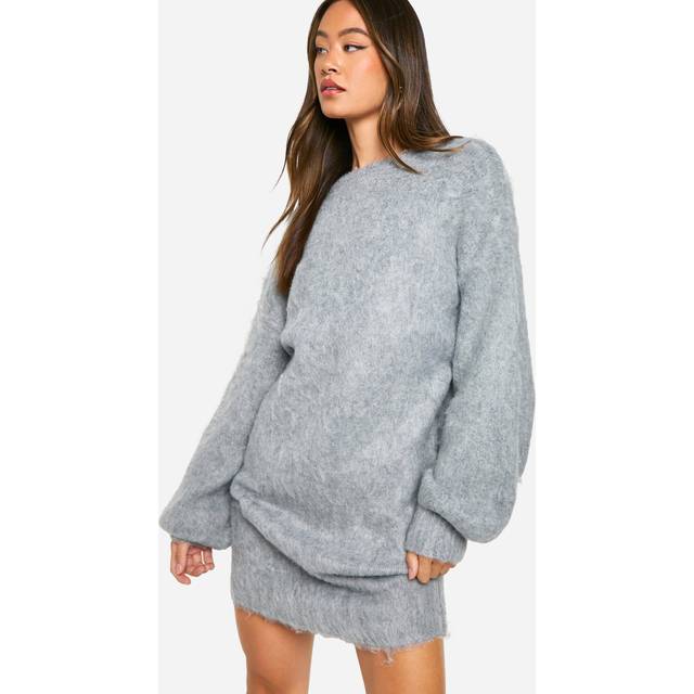 Womens Tall Brushed Low Back Oversized Jumper Dress - Grey - Xs, Grey