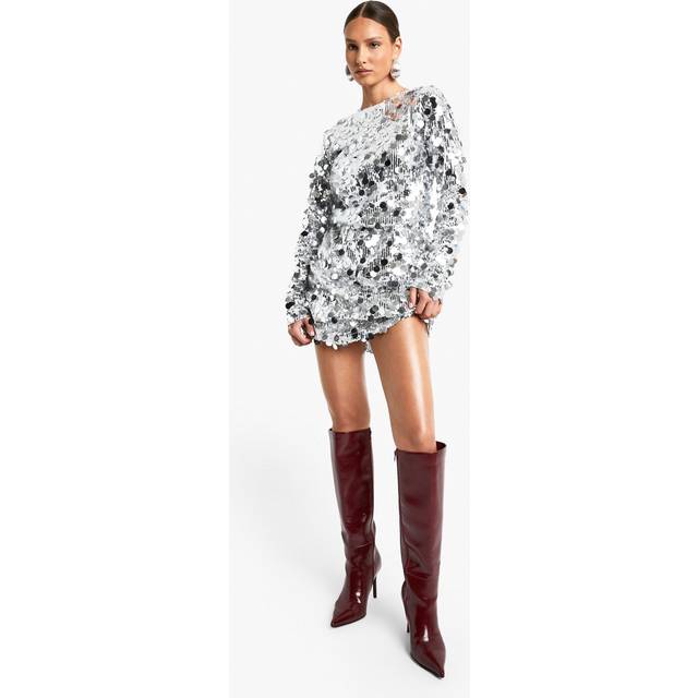 Womens Disc Sequin Blouson Shift Dress - Grey - 12