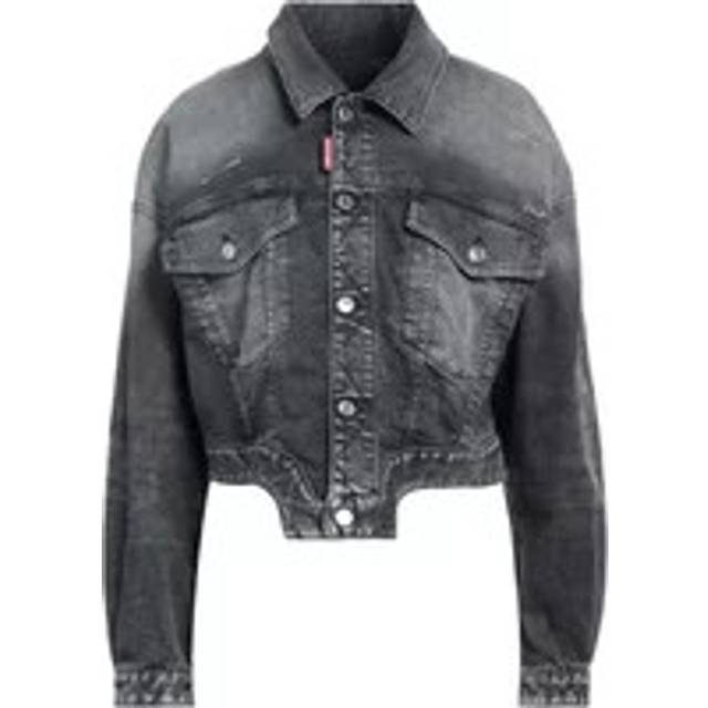 Dsquared2, Denim Jackets, female, Black, XS, Black Rose Wash Denim Jacket