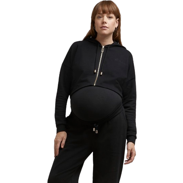 River Island Womens Hoodie Maternity Black Zip Cropped Cotton - Size Small