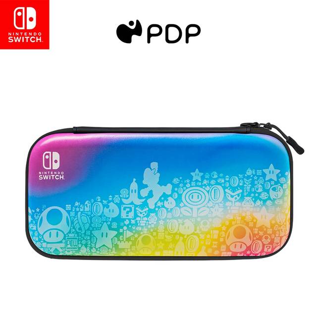PDP Gaming officiellt Licensierad Switch Slim Deluxe Travel Case - STAR SPECTRUM - Semi-Hardshell - Console Stand - Protective PU Leather - Holds 14 Games - Works med Switch OLED & Lite