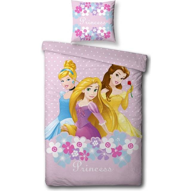 Prinsess sängkläder för barn 100x140 cm - Disney-prinsessor bäddset - 2 i 1 design - 100% bomull - Multi (100x140 cm)