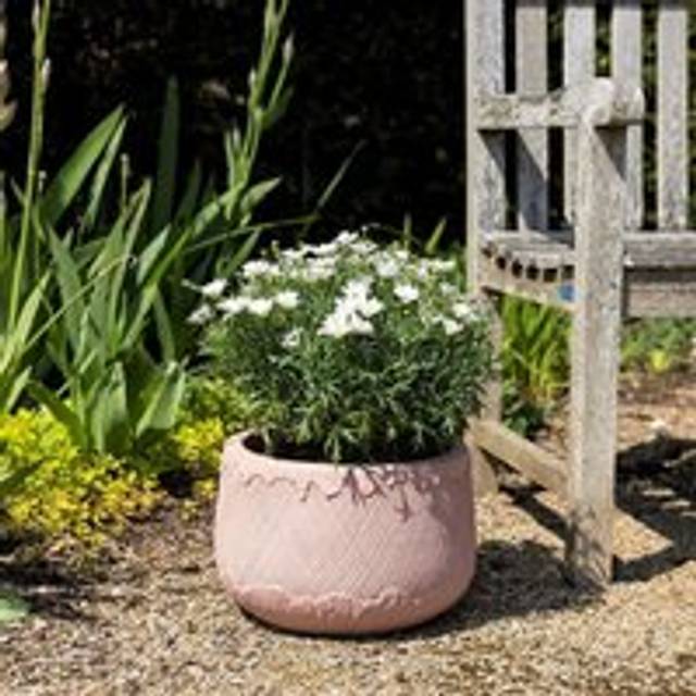 Pattern Textured Fibrecotta Round Planter In Dust Pink 23cm - One Size