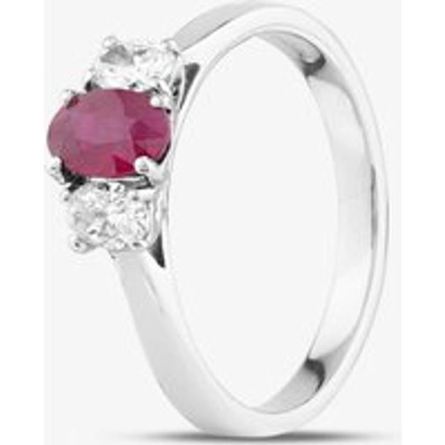 Platinum 0.65ct Oval Cut Burmese Ruby & 0.31ct Oval Cut Diamond Three Stone Ring MQ9327 - Silver