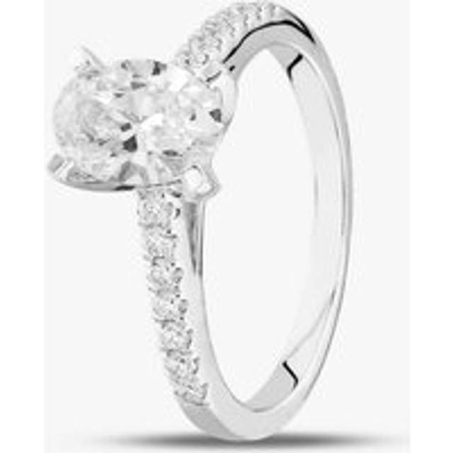 9ct White Gold Lab Grown 1.20ct Oval & Brilliant Cut Diamond Shoulder Set Solitaire Ring LGR35520-120 Q - Silver