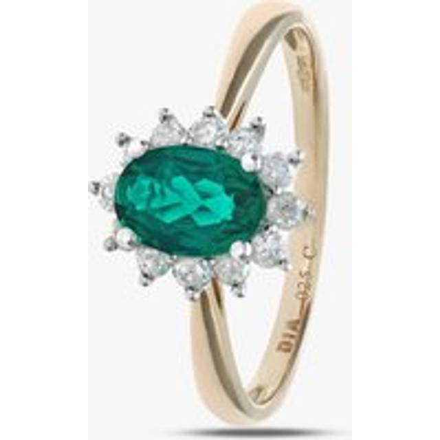 9Ct Yellow Gold Emerald & Diamond Cluster Ring PR10470Y EM O - Silver
