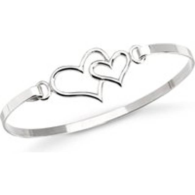 John Greed Signature Silver Large Double Heart Bangle For Women - silver