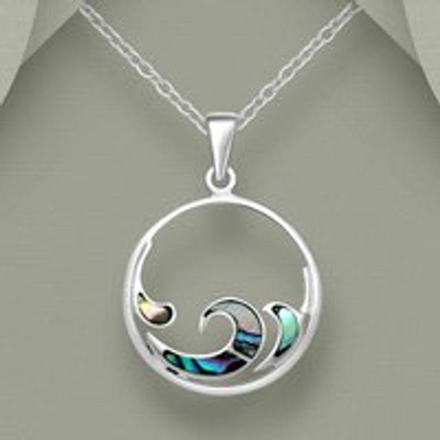 John Greed Tempest Cove Silver Abalone Wave Open Necklace For Women - blue/silver