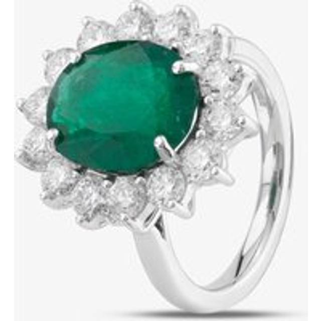 18ct White Gold 4.22ct Oval Cut Emerald & 1.80ct Brilliant Cut Diamond Halo Ring MQ4764 - Silver