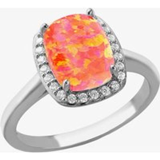 Silver Synthetic Orange Opal & Cubic Zirconia Halo Ring 8.86.0459 O