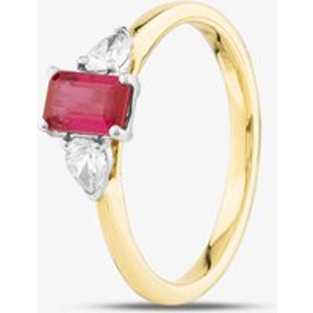 18ct Yellow Gold 0.63ct Emerald Cut Ruby & 0.27ct Pear Cut Diamond Shoulder Set Solitaire Ring MQ8221