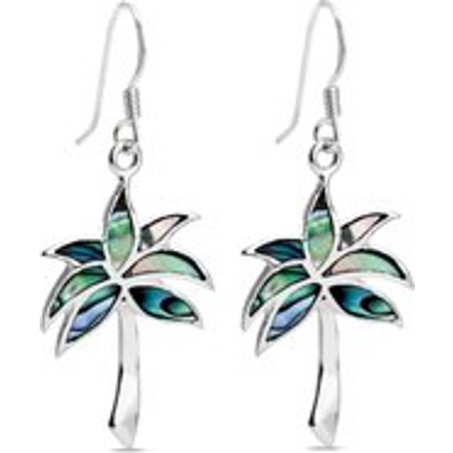 John Greed Signature Silver Paua Palm Tree Earrings For Women - silver