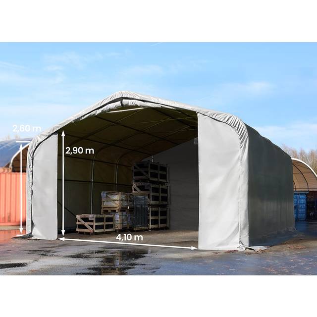 6 x 6 m tälthall - 2,6 m sidohöjd med 4,1x2,9 m port, PVC grå, inkl. hållfasthet (underlag: jord) - (49645)