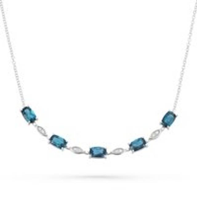 9ct White Gold Diamond Blue Topaz Necklace - White Gold/Blue
