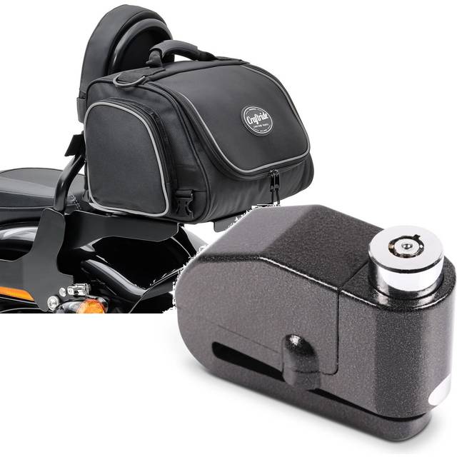 Set: Motorrad Hecktasche TM2 Sissybartasche 14L sw Craftride mit Bremsscheibenschloss Alarm 120dB sw