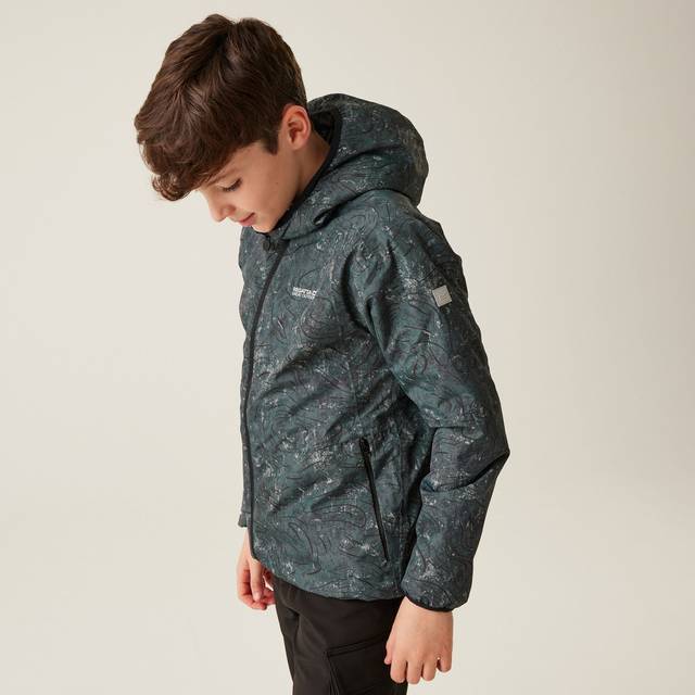 Regatta Kids Waterproof Volcanics VIII Reflective Jacket Seal Grey Terrain Print, Size: 3-4 Years