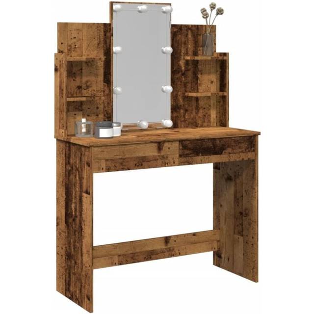 vidaXL Dressing Table with LED Lights Old Wood 96x40x142 cm - Brown