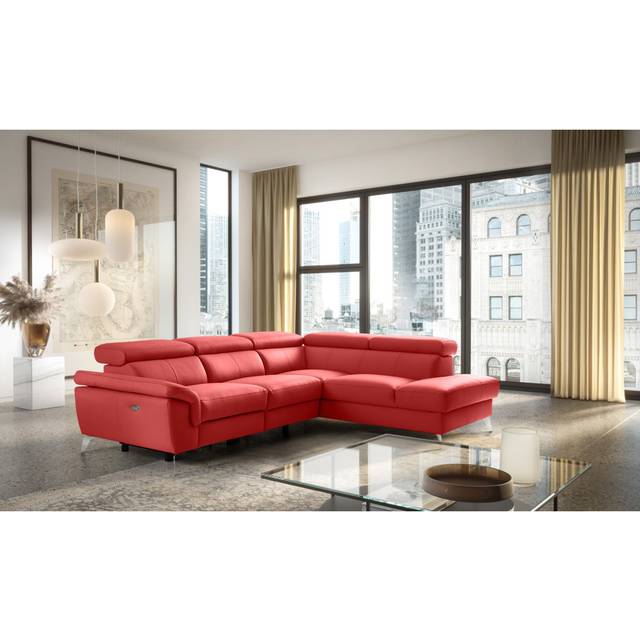 Debanos Vegan Leather Corner Electric Reclining Sectional with Storage - Red (97cm H X 265cm W X 210cm D)