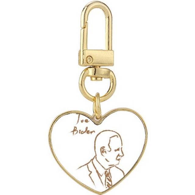 America President Person Joe Profile Sketch Gold Heart Keychain Metal Keyring Holder