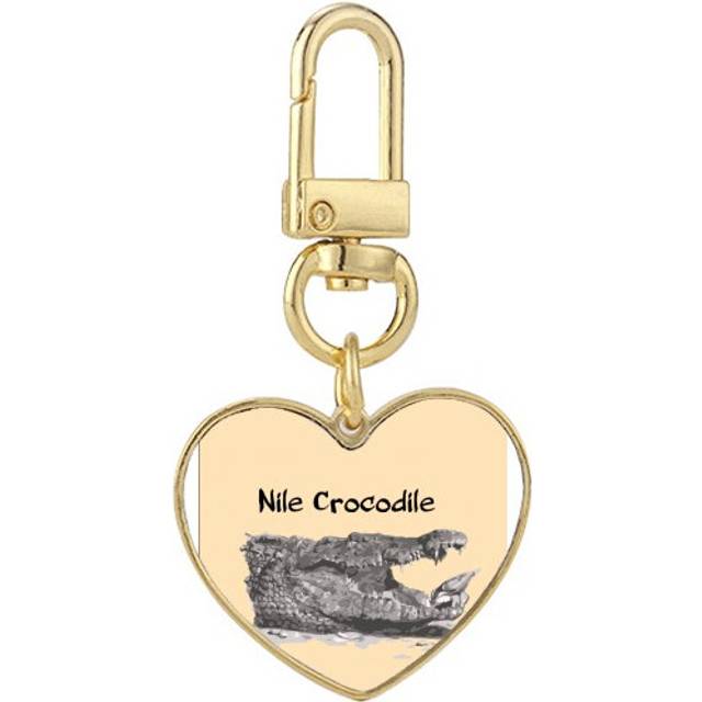 African Large Fish Alligator Gold Heart Keychain Metal Keyring Holder
