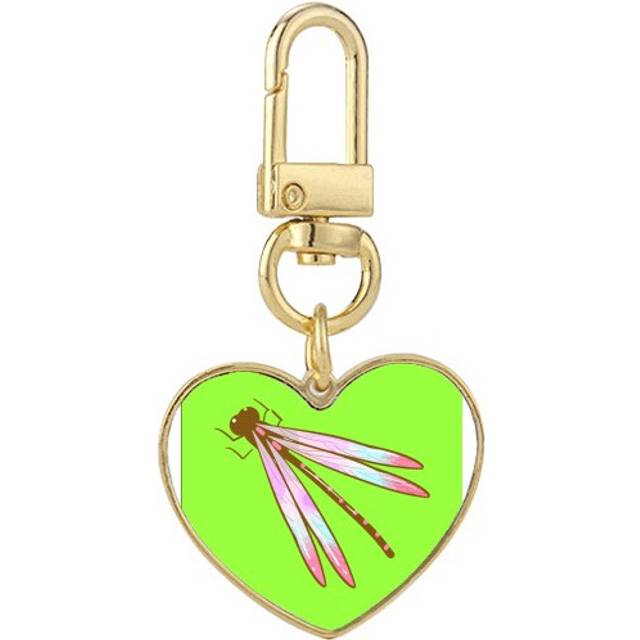 Articulated Pod Dragonfly Odonata  Gold Heart Keychain Metal Keyring Holder