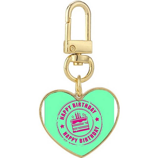 Birthday Party Cake Stamp Romantic Gold Heart Keychain Metal Keyring Holder