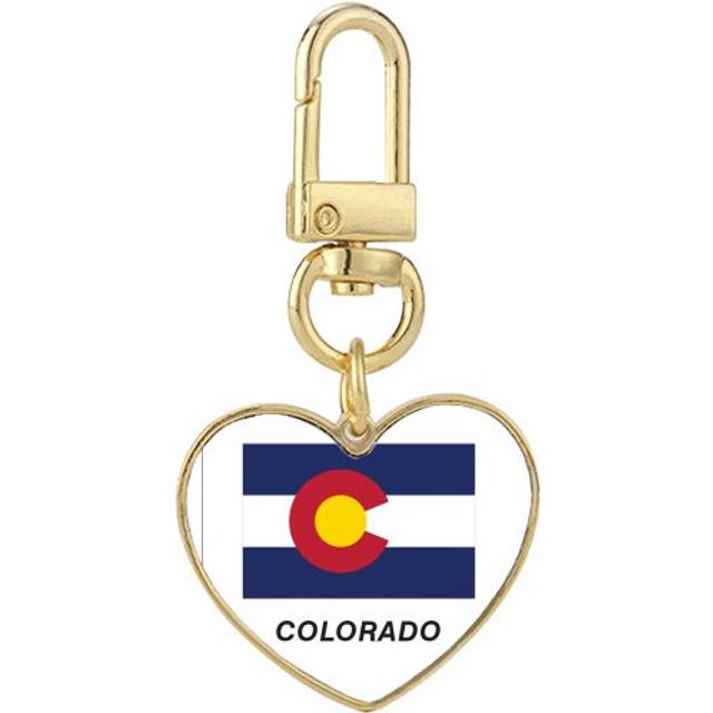 American State Flag Profile Colorado Gold Heart Keychain Metal Keyring Holder