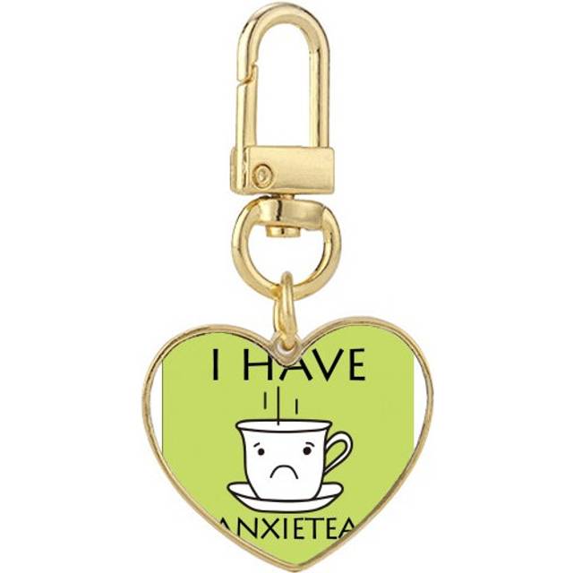 Anxiety Teacup Diet Art Deco  Fashion Gold Heart Keychain Metal Keyring Holder