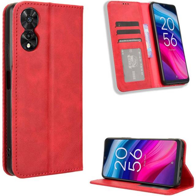 (Red) Case For TCL 505 4G Magnetic Closure PU Leather Wallet