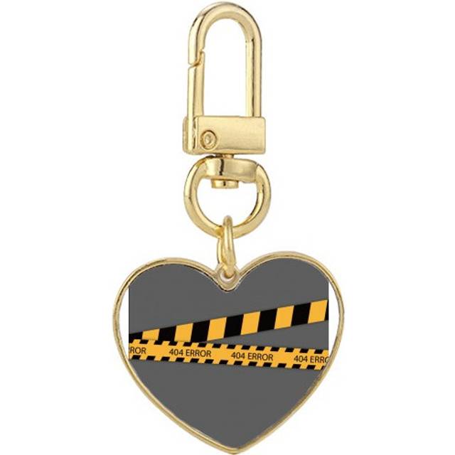 Black And Yellow Strips Erro Warning Line Gold Heart Keychain Metal Keyring Holder