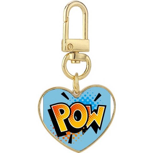 Boom Marked Tag Art Deco  Fashion Gold Heart Keychain Metal Keyring Holder