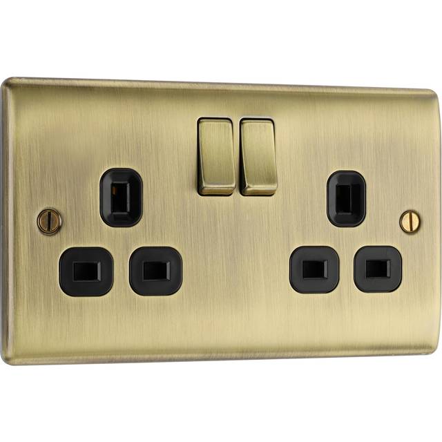 BG Nexus Metal Double Socket 13A With Black Insert - Antique Brass - NAB22B