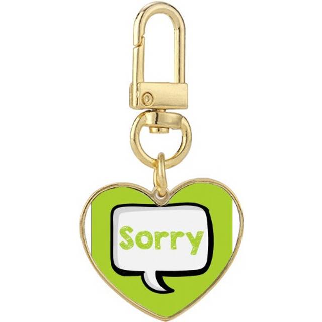 Daily Language Chat Sorry Apologize Gold Heart Keychain Metal Keyring Holder