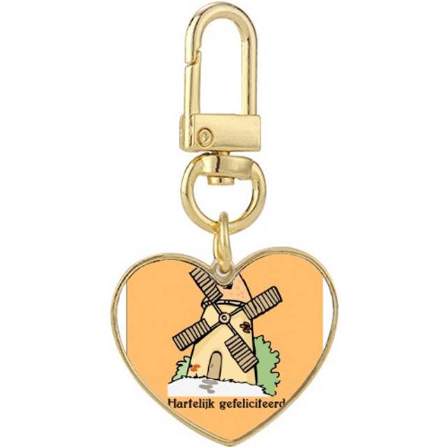 Dutch Windll Landscape Birthday Gold Heart Keychain Metal Keyring Holder